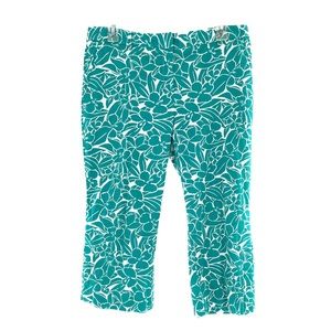 Ann Taylor Factory Jade/White Floral Flat Front Capri Pants Size 8 Inseam 19”